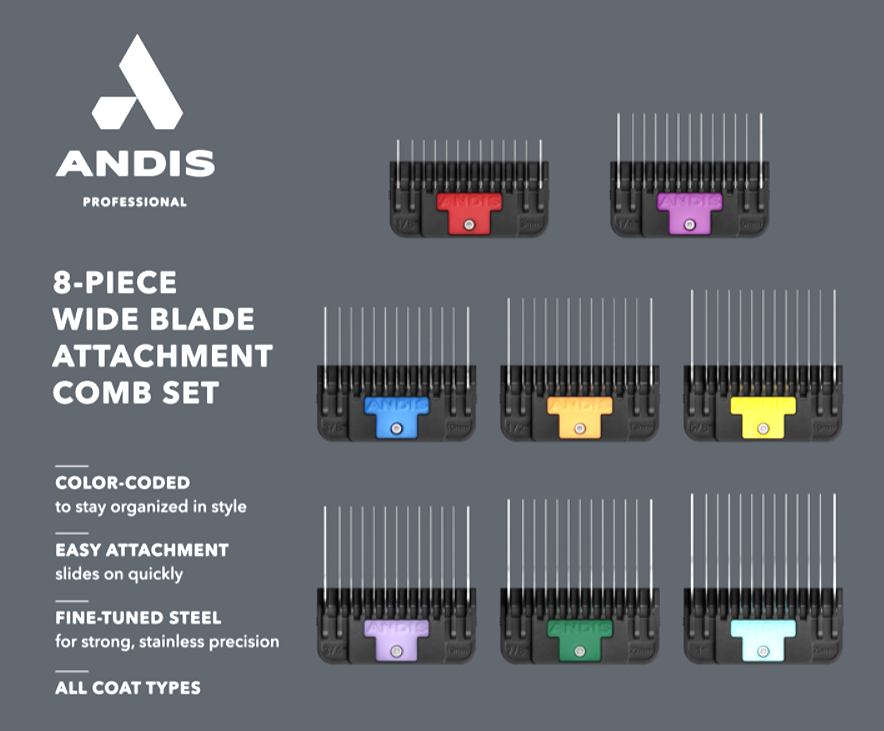 Andis Wide Blade Combs 8-Piece Set 10165