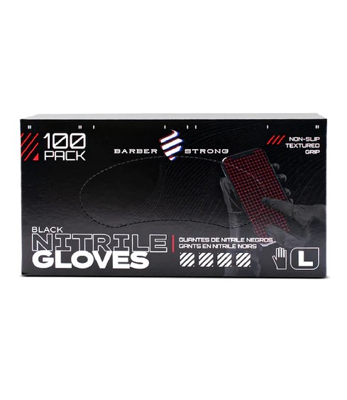 Barber Strong Nitrile Barber Gloves - Black -100pcs LARGE 9547