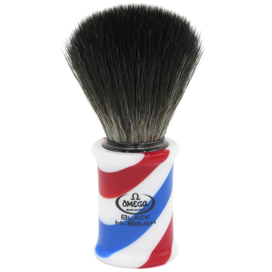 Omega BLACK Hi-Brush fiber shaving brush “BARBER POLE” 6626